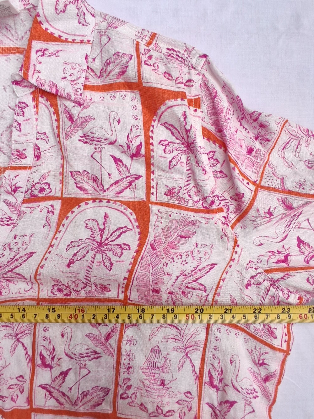 C&C California Linen Button-Up Shirt Pink & Orange Print - Picture 4 of 6